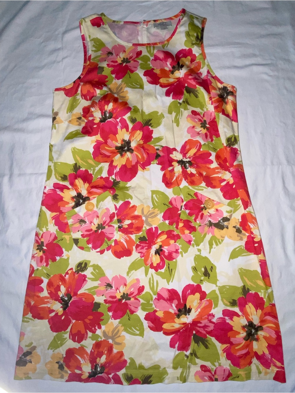 LOFT Sleeveless Floral Midi Dress in White, Pink, Orange, Green